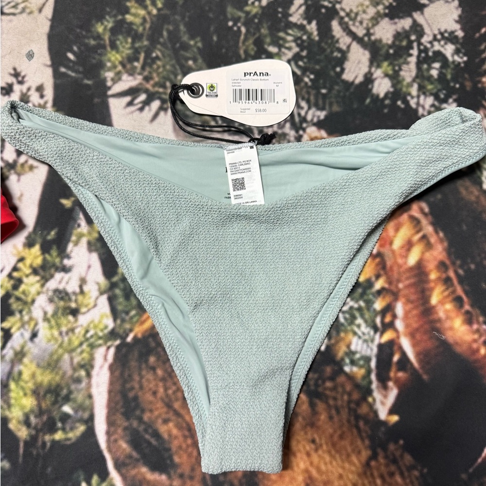NWT Prana Saltwater Light Seafoam Scrunch Bikini Bottom MEDIUM